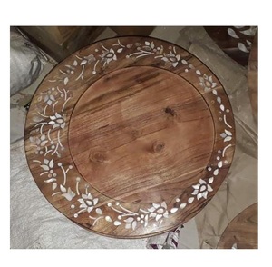 Vente d'usine Cadeau de Ramadan Eid Plateau de service rond en bois d'acacia avec incrustation de nacre pour chocolat 35x35CM - Product Image 3