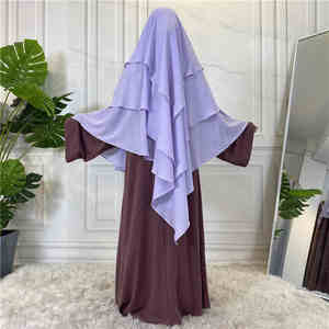 Haute qualité 3 couches Khimar modeste musulman Niqab Hijab pour femmes avec cravate au dos Long Thobe/Thawb éthéré crêpe vêtements - Product Image 3