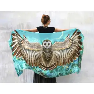 Digital Printed Mini length Owl Print Women Bikini Cover Up Stylish Shrug For Women Resort Wear