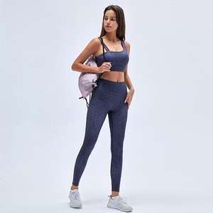 Combinaison de yoga pour femmes avec veste en coton à carreaux à fermeture éclair et leggings, tenue de sport décontractée pour la course à pied, la salle de sport, tenue de sport ajustée en une seule pièce - Product Image 5
