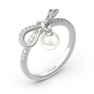 Bague Jeulia vintage en argent sterling plaqué rhodium avec nœud papillon et perle de culture - Product Image 2
