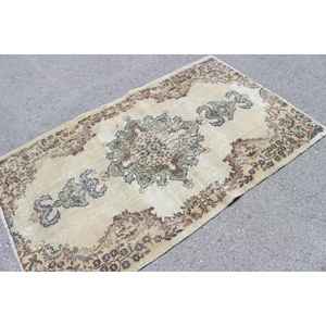 Alfombra Decorativa Vintage, Alfombra Turca de 3.8x6.3 pies, Alfombra de Lana Ikat Marrón - Product Image 2