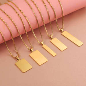 Collares de Cadena de Acero Inoxidable con Colgante de Barra Rectangular Cuadrada Simple, Personalizados con Logotipo, en Varios Tamaños, para Regalo, al por Mayor - Product Image 1