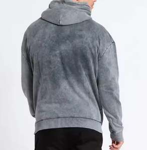 Arrivée la plus rapide qualité supérieure 100% coton hommes hiver lavage à l'acide à capuche décontracté respirant motif solide tenue décontracté - Product Image 3