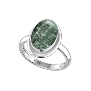 Anillo Ajustable de Plata de Ley 925 con Engaste de Bisel, Gema de Serafinita, Formas Mixtas, Clásico, para Bodas, Fiestas, Moderno, Unisex - Product Image 1