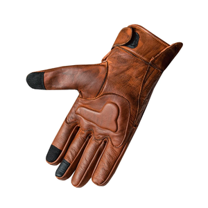 Perforé marron plein doigt en cuir moto équitation gants de Protection des articulations moto Auto course porter des gants pour hommes - Product Image 3