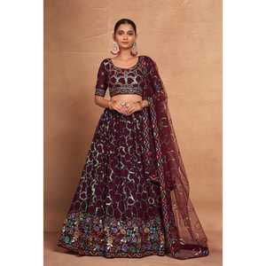 Lehnga Heavy Georgette Work Embroidery and <b>Sequins</b> Inner Inner Silk <b>Flare</b> 3.5 MTR with 2 Layers - Product Image 1