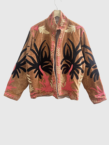 Veste en velours brodée, col mandarin, manches longues, motif floral, broderie à la main, vêtements d'automne, grande taille pour femmes - Product Image 1