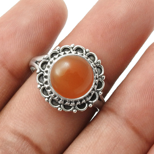 Pierre précieuse de cornaline naturelle de qualité supérieure Bague de forme ronde en argent sterling 925 Conception personnalisée Fabricant de bijoux Inde - Product Image 4