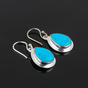 Handmade Minimalist Turquoise Dangle <b>Earrings</b> Elegant Teardrop Design Natural Stone Accentuated Sterling <b>Silver</b> Wedding Gift Her - Product Image 2