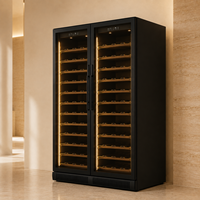 Armoire à vin noire personnalisée à double zone avec porte en verre LED pour la maison, l'hôtel et le bar