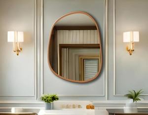 Miroir mural rond Art Déco en bois massif fait main, cadre en bois moderne, écologique pour la maison et l'hôtel, au meilleur prix - Product Image 6