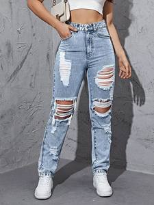 Jeans de Mezclilla Rasgados Sexys para Mujer, Ajustados, de Cintura Alta, Transpirables, de Tela Elástica, Ecológicos, Ropa Casual, Atuendos Modernos - Product Image 5