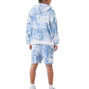 Conjunto de Sudadera con Capucha y Pantalones Cortos Deportivos para Hombre, de Tela Waffle Gruesa, Estampada, con Cierre y Corte Holgado, de Alta Calidad - Product Image 4