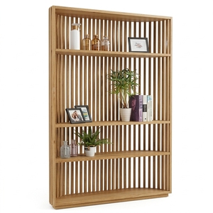 <b>Solid</b> <b>Wood</b> Living Room Cabinets Mid Century Modern Slatted <b>Bookcase</b> Tall Storage Credenza Multi Tier Room Divider Display Cabine - Product Image 1