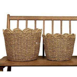 Ensemble de paniers en jonc de mer à bord festonné tendance (3 pièces), paniers à linge et de rangement en osier pour la décoration intérieure Viettimecraft en gros - Product Image 3