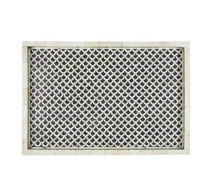 Plateau rectangulaire vert vintage fait à la main plateau de service en incrustation d'os indien unique pour la maison hôtel motel plateau décoratif - Product Image 2