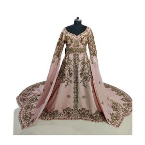 Kaftan DE BODA marroquí para adultos tela de neopreno de alta calidad trabajo de piedra con cuentas pesadas ropa musulmana tradicional rosa - Product Image 1