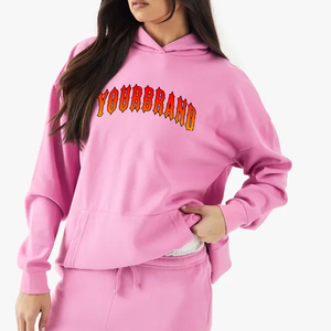 Nueva llegada de gran tamaño de las mujeres sudaderas con capucha Drop-hombro 100% algodón antiarrugas transpirable serigrafía letras sudaderas con capucha para mujer - Product Image 1