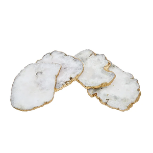 Posavasos de Cuarzo Rosa y Ágata de la Mejor Calidad, Borde Dorado, Hechos a Mano, Ecológicos, Diseño Cuadrado Moderno, Opciones de Color Personalizadas para el Hogar - Product Image 3