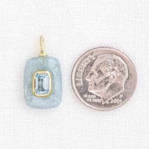 Pendentif en pierre précieuse d'aigue-marine naturelle de forme rectangulaire, incrustation de double pierre, plaqué or, pendentif en vermeil or 18 carats, bijoux en pierres précieuses - Product Image 2