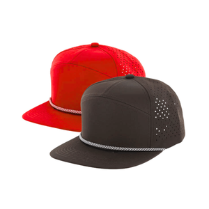 Broderie personnalisée 7 panneaux en polyester rouge à bord plat Casquettes Gorras imperméables avec trou découpé au laser Chapeaux avec logo personnalisé - Product Image 5