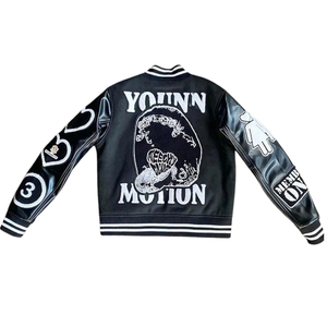 OEM 100% Vache En Cuir En Gros Broderie Noir Couple Collège Baseball Hommes Veste Letterman Varsity Streetwear Hiver - Product Image 2