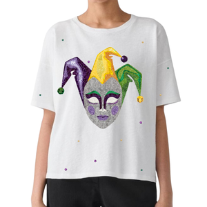 Top alta moda cuello redondo brillante Boxy Fit camiseta Mardi Gras brillo lentejuelas parches camiseta venta al por mayor carnaval camisetas para mujeres - Product Image 2
