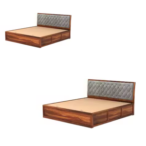 Lit en teck avec tête de lit rembourrée en tissu - Product Image 3