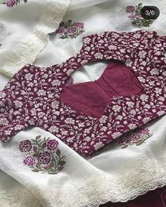 Saree en soie douce pure indienne de style Bollywood indien avec bordure en dentelle brodée et pièce de chemisier, saree de tenue de fête. - Product Image 3