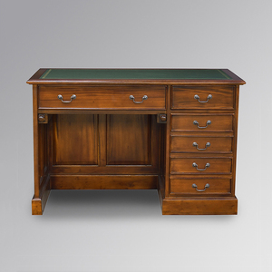 ソリッドチーク材の高品質で作られたオフィスデスクと、ワークスペース用のナチュラルカラーのPUレザーテーブルトップの組み合わせ。 - Product Image 1