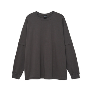 Spring Solid Color 270Gsm Heavy Weight Cotton Casual Basic Loose <b>Long</b> <b>Sleeve</b> <b>T</b>-<b>shirt</b> - Product Image 5