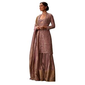 Tissu platine lilas Kurti Sharara ensemble avec Dupatta brodé pour réception de mariage tenue de fête nuptiale - Product Image 2
