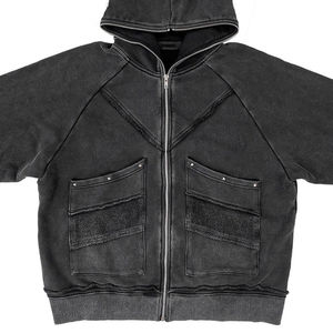 Custom high quality cotton Jacket For Young <b>Boy</b> Vintage Acid <b>Washed</b> Zip Up Hoodie Denim Jacket Fashion Design Free Size Jacket - Product Image 2