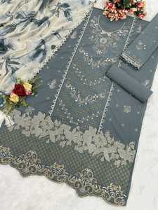 Ropa de fiesta de diseñador Exclusivo Atractivo Pesado Cambric Algodón con bordado Secuencia Trabajo Salwar Traje - Product Image 5