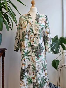 Pur coton indien bloc imprimé été Kimono Floral plage dissimulation confortable Robe de maternité Rose pêche longueur au sol naturel - Product Image 6