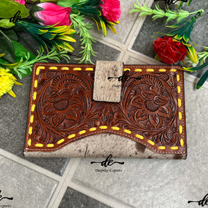 กระเป๋าสตางค์ Tooled แบบมือแกะสลัก,กระเป๋าคลัทช์หนังวัวแท้มีสไตล์กระเป๋าสตางค์ขนสัตว์ใช้งานได้หลากหลายกระเป๋าสตางค์หนังแบบตะวันตก - Product Image 1