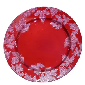 Luxury Hotel Catering Serving Charger Plate Printed Design Red Finishing Food Serving Charger Plate Supplier & Manufacturer