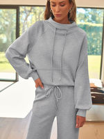 Conjuntos de salón para mujer, chándales, conjuntos de 2 piezas, sudadera con cordón de otoño 2024, pantalones de chándal de pierna ancha, chándal