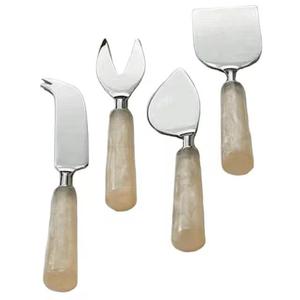Juego de herramientas para queso de acero inoxidable con mango de madera y terrazo hecho a mano para bodas, fiestas, eventos, cubiertos de mesa, juego de cuchillos para queso - Product Image 6