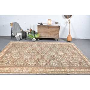 Classic <b>Brown</b> Beige 6.5 X 9.5ft Woolen Turkish Rug Patchwork Design for Entryway Living Room or Bedroom Latex Backing - Product Image 1