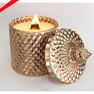 Pot de bougie fini doré de forme ronde faite à la main de look royal 2025 avec décoration de mariage de couvercle - Product Image 5