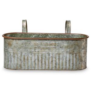 Set of 2 Steel Sprout Plant Trough Set <b>Basket</b> For Home <b>Garden</b> Decorative Use Floor Planter In Galvanized Metal - Product Image 4