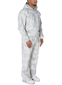 Pantalones de chándal acampanados con lavado ácido de diamantes de imitación de alta calidad, conjunto de 2 piezas con cremallera, chándal Vintage con lavado ácido para hombre OEM - Product Image 3