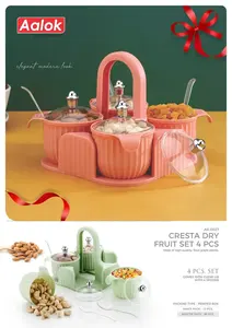 <b>Plastic</b> Cresta Dry Fruit Box 4 Compartment Round <b>Plastic</b> <b>Tray</b> With Lift Lids 4 Spoons Non-Slip <b>Tray</b> Multi Purpose - Product Image 6