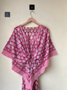 Caftan doux en pur coton Caftan à imprimé floral Robe longue Kaftan pour les mamans Vêtements de nuit pour la plage Comfy Daily Wear - Product Image 4