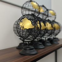 Globo Terráqueo Giratorio de Alambre Hecho a Mano, Ecológico y Duradero, Estilo Art Deco, Mapa de Arabia Saudita, Hierro con Recubrimiento de Polvo Negro, Latón Cepillado