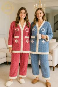 Nouvel ensemble de pyjama en laine à manches longues, coupe classique, haut uni, pantalon de survêtement chaud en velours côtelé pour femmes, poche latérale, vêtements d'hiver - Product Image 6