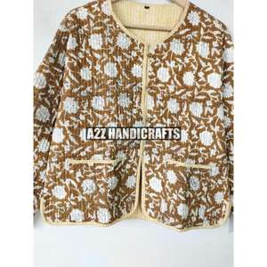 Chaqueta acolchada Bohemia vintage, abrigo estampado con bloque de mano, tela de algodón indio a rayas, regalo perfecto para mujer, otoño - Product Image 3