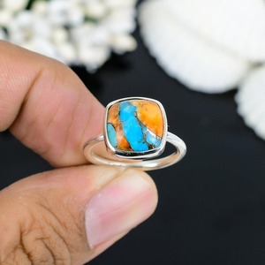 แหวนเงินแท้สี925หอยนางรมสีเทอร์ควอยส์พลอยทำด้วยมือสำหรับผู้หญิงแหวนสัญญาการตั้งค่าหนามเตยสำหรับงานเลี้ยง - Product Image 3